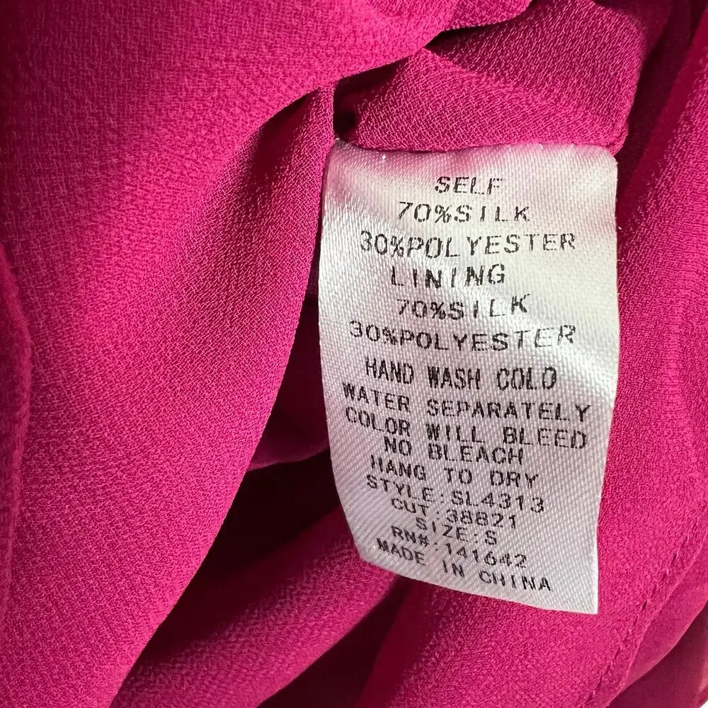 Fabrik Rompers Womens S Hot Pink Silk Long Flare Sleeve Keyhole Boho Date Night - Picture 5 of 6